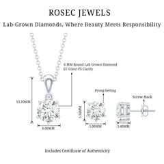 Certified Lab Grown Diamond Solitaire Necklace and Earrings Set