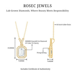 Lab Created Diamond 6X8 MM Emerald Cut Halo Necklace