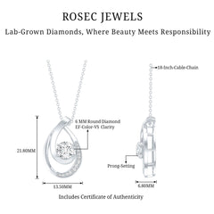 6 MM Round Lab Grown Diamond Teardrop Necklace for Women
