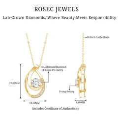 6 MM Round Lab Grown Diamond Teardrop Necklace for Women