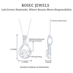 8 MM Round Solitaire Lab Grown Diamond Teardrop Necklace