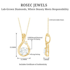 8 MM Round Solitaire Lab Grown Diamond Teardrop Necklace