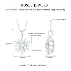 Certified Lab Grown Diamond Snowflake Necklace For Women