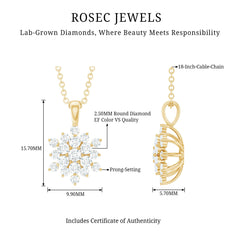 Certified Lab Grown Diamond Snowflake Necklace For Women