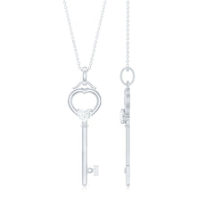 Heart Key Pendant Necklace with Lab Grown Diamond