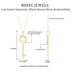 Heart Key Pendant Necklace with Lab Grown Diamond