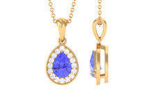 Tanzanite Teardrop Halo Pendant Necklace