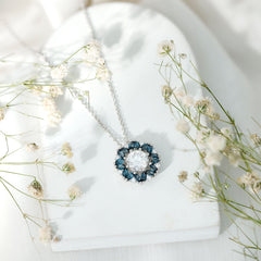2 Carat Moissanite Statement Necklace with London Blue Topaz Halo