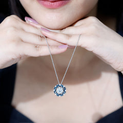 2 Carat Moissanite Statement Necklace with London Blue Topaz Halo