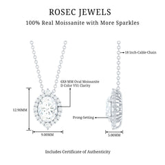 Certified 6X8 MM Oval Moissanite Cocktail Pendant Necklace