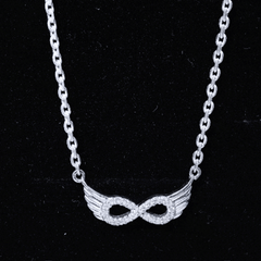 Sterling Silver Pave Set Moissanite Infinity Necklace with Wings