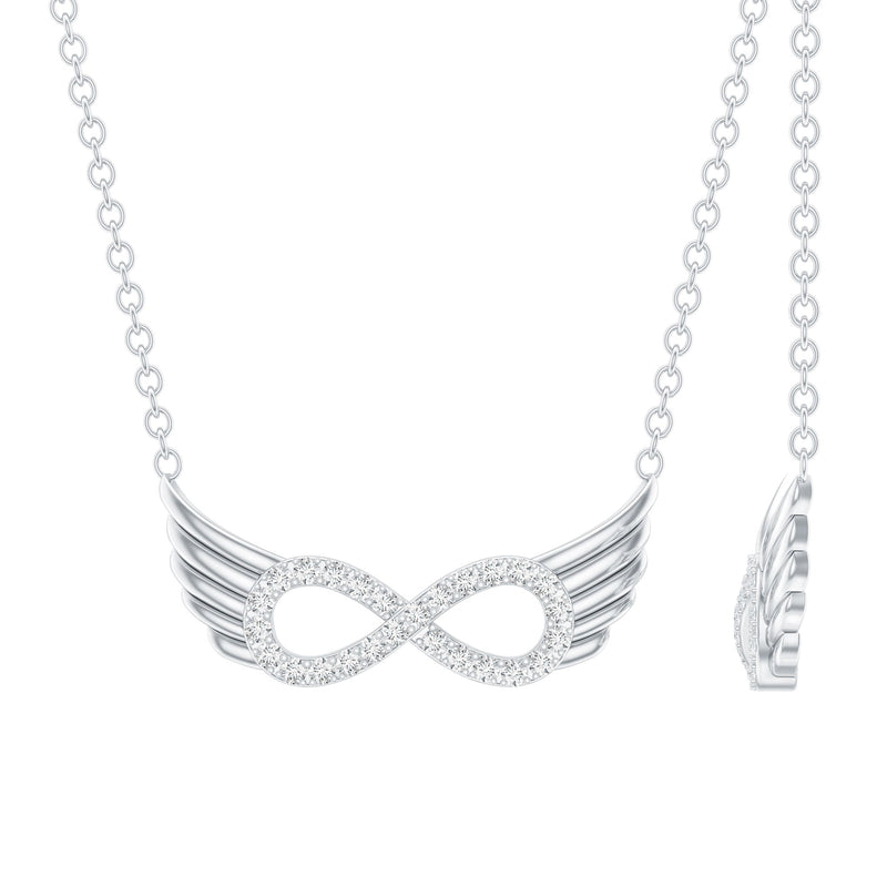 Sterling Silver Pave Set Moissanite Infinity Necklace with Wings
