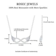 Sterling Silver Pave Set Moissanite Infinity Necklace with Wings