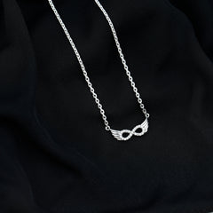 Sterling Silver Pave Set Moissanite Infinity Necklace with Wings