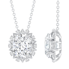 Oval Moissanite Cocktail Necklace For Women With Silver Chain