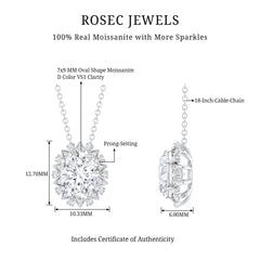 Oval Moissanite Cocktail Necklace For Women With Silver Chain