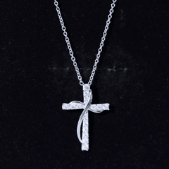 Certified Moissanite Designer Cross Pendant Necklace in Silver