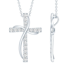 Certified Moissanite Designer Cross Pendant Necklace in Silver