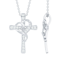 Certified Moissanite Cross Heart Necklace with Silver Chain