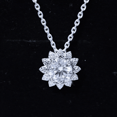 Certified 8 MM Moissanite Sunflower Pendant Necklace with Chain