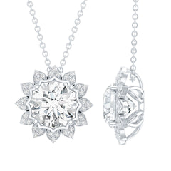 Certified 8 MM Moissanite Sunflower Pendant Necklace with Chain