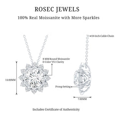 Certified 8 MM Moissanite Sunflower Pendant Necklace with Chain