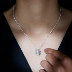 Certified 8 MM Moissanite Sunflower Pendant Necklace with Chain