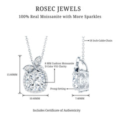 Certified 8 MM Moissanite Designer Necklace With Silver Chain