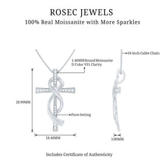 Pave Set Moissanite Cross Infinity Necklace with Silver Chain
