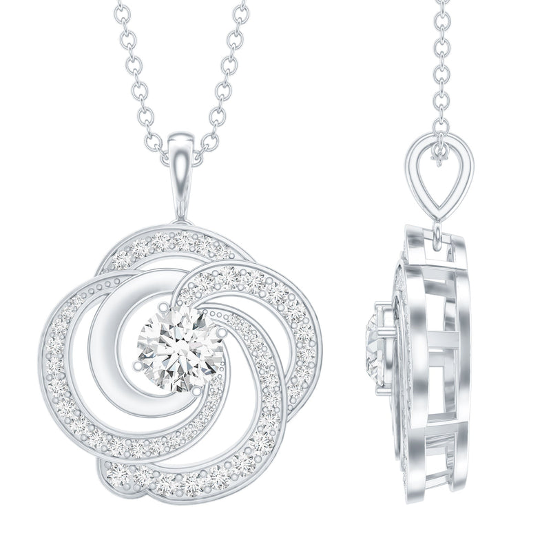 Moissanite Floral Pendant Necklace with Silver Chain