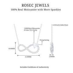 Certified Moissanite Heart Infinity Necklace in Silver