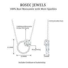 Certified 6 MM Round Moissanite Circle Necklace in Silver