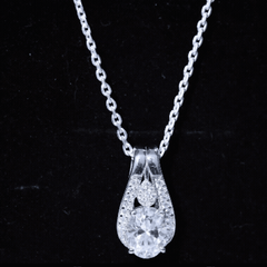 Certified Oval Cut Moissanite Teardrop Pendant Necklace for Wedding