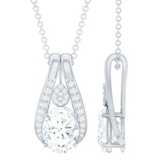 Certified Oval Cut Moissanite Teardrop Pendant Necklace for Wedding