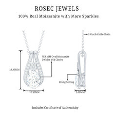 Certified Oval Cut Moissanite Teardrop Pendant Necklace for Wedding