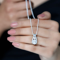 Certified Oval Cut Moissanite Teardrop Pendant Necklace for Wedding