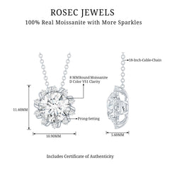 Certified 2 Carat Round Moissanite Sunburst Necklace With Silver Chain
