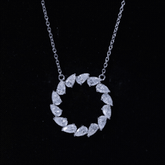 Certified Pear Shape 2 Carat Moissanite Circle Necklace with Silver Chain
