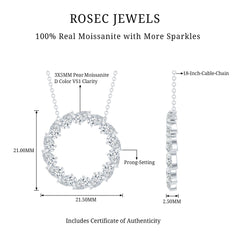 Certified Pear Shape 2 Carat Moissanite Circle Necklace with Silver Chain