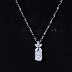 Certified 0.9 Carat Oval Shaped Moissanite Flower Pendant Necklace