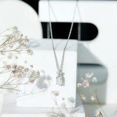 Certified 0.9 Carat Oval Shaped Moissanite Flower Pendant Necklace