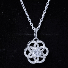 Certified Moissanite Flower Necklace with Silver Chain