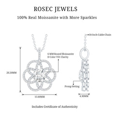 Certified Moissanite Flower Necklace with Silver Chain