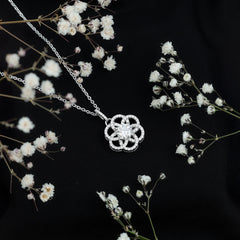 Certified Moissanite Flower Necklace with Silver Chain