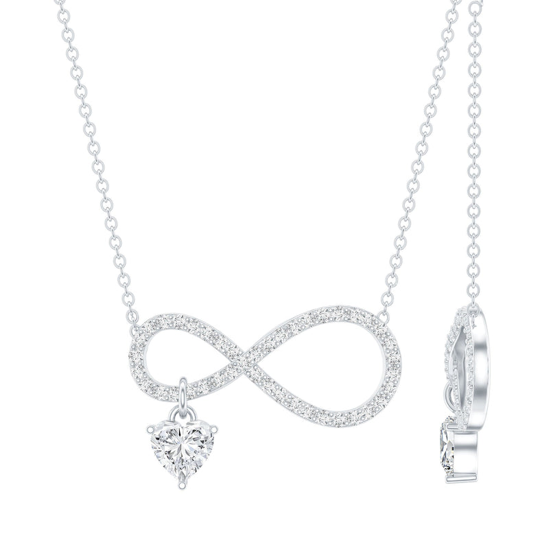 Sterling Silver Moissanite Infinity Necklace with Heart Charm