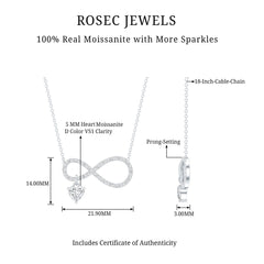 Sterling Silver Moissanite Infinity Necklace with Heart Charm
