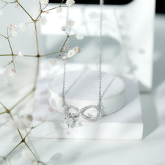 Sterling Silver Moissanite Infinity Necklace with Heart Charm
