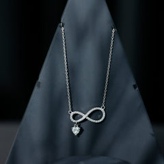 Sterling Silver Moissanite Infinity Necklace with Heart Charm