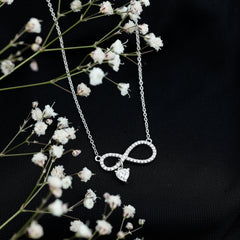 Sterling Silver Moissanite Infinity Necklace with Heart Charm