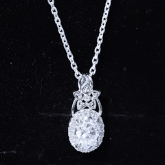 Vintage Inspired Moissanite Oval Drop Pendant Necklace with Chain
